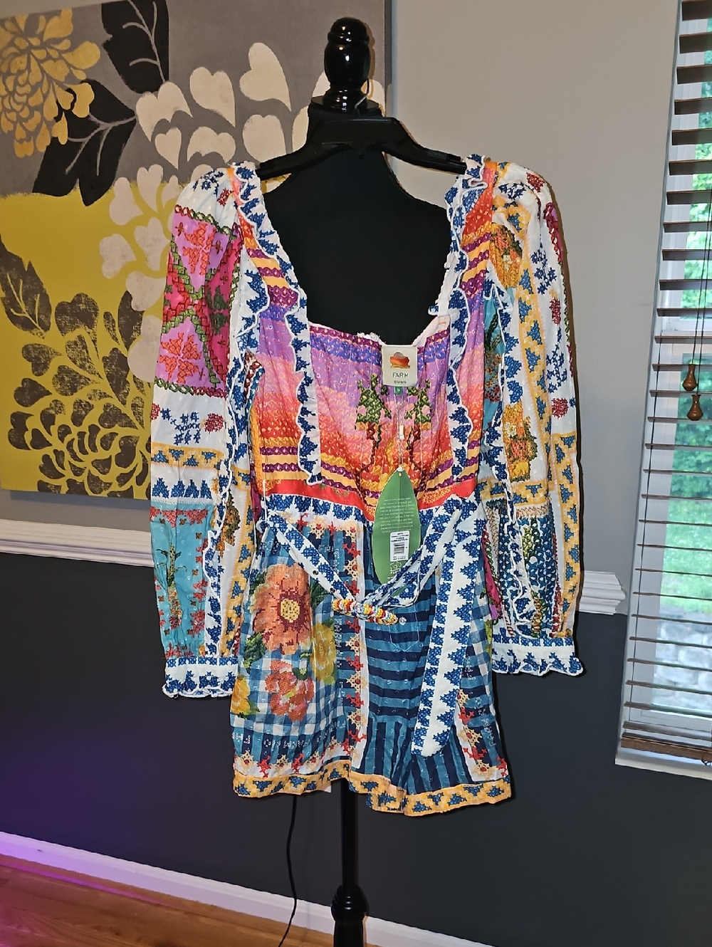 FARM Rio Summer Stitches Multicolor Floral Patchwork Romper